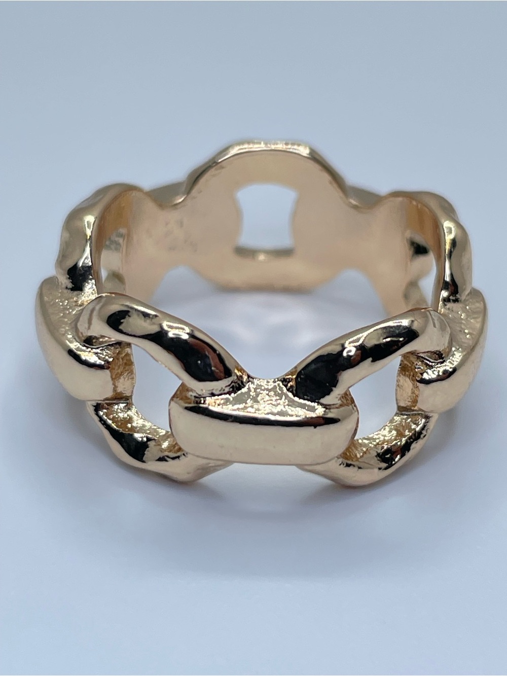 Gold Chunky Chain Link Look Stacking Ring Size 7.5 Modern Statement